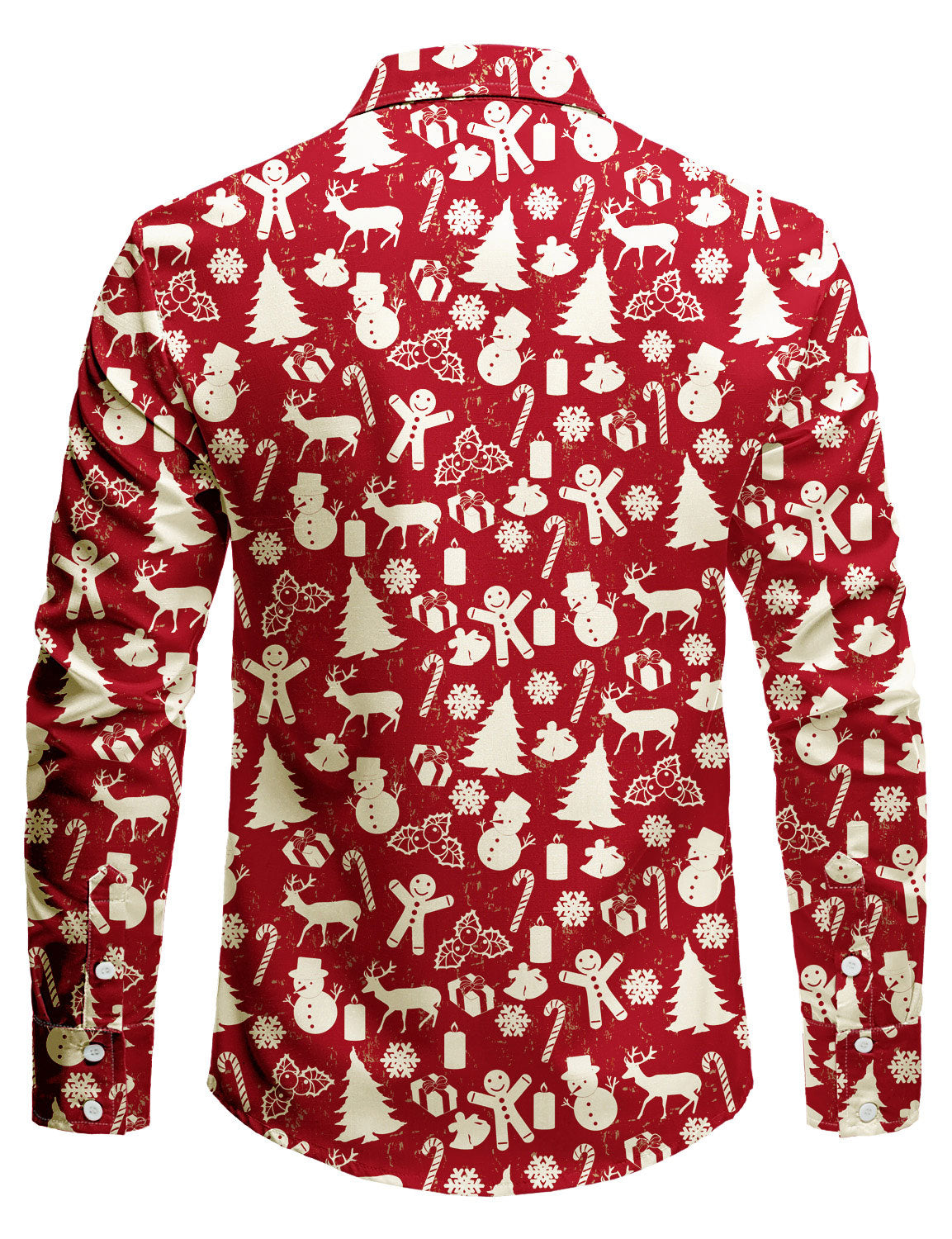 Camisa de manga larga para hombre con estampado festivo rojo de reno navideño