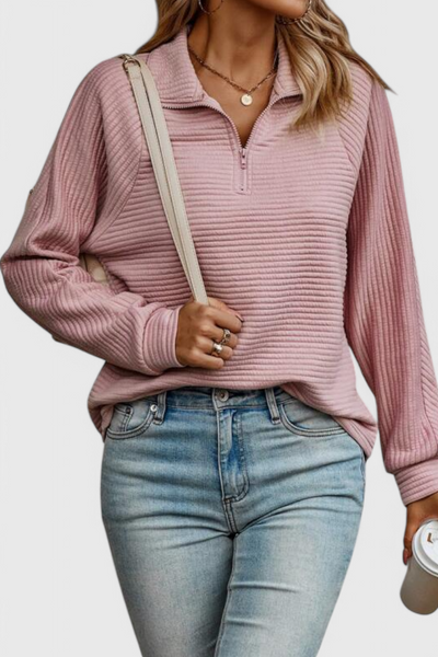 Helene Jersey de Cuello en V con Cremallera y Manga Larga