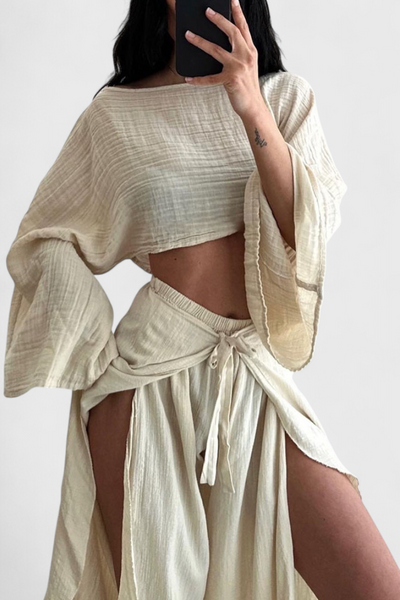 Conjunto Elsie Fluido con Kimono y Pantalón Cruzado