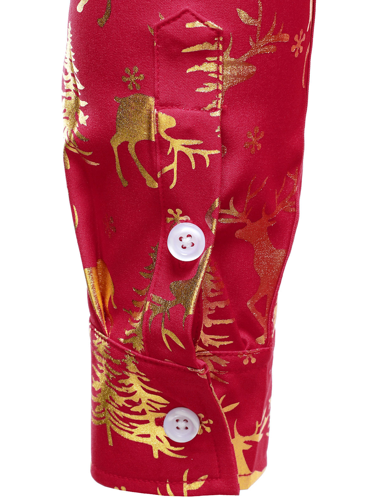 Camisa roja de manga larga para hombre con estampado festivo navideño de reno dorado