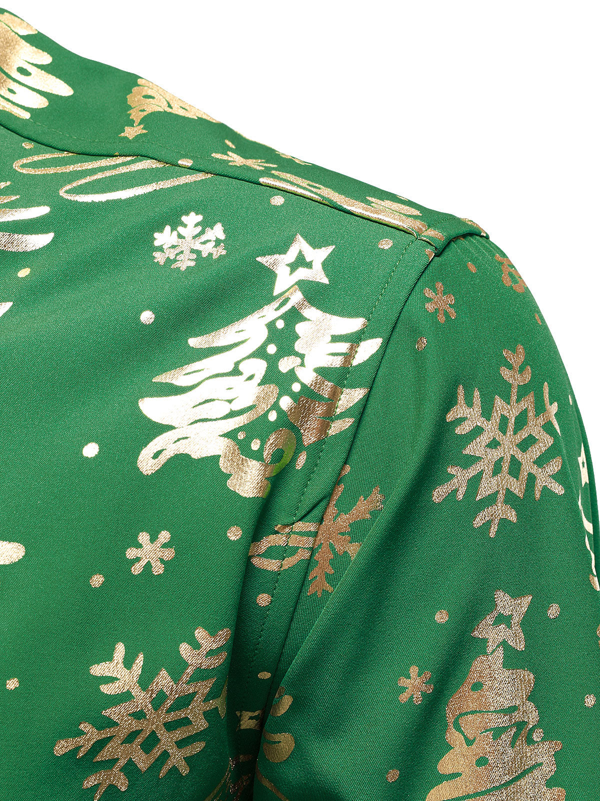 Camisa verde de manga larga para hombre con estampado navideño dorado y ajuste regular