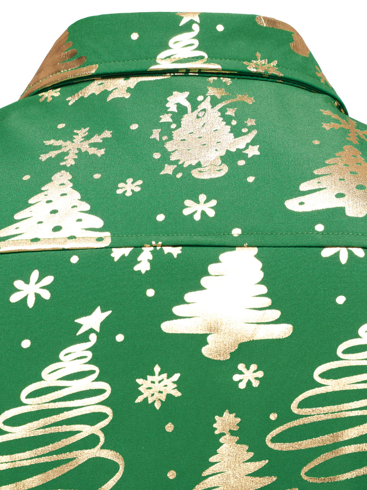 Camisa verde de manga larga para hombre con estampado navideño dorado y ajuste regular