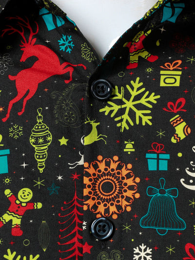 Camisa de manga larga para hombre con reno navideño divertido y copos de nieve