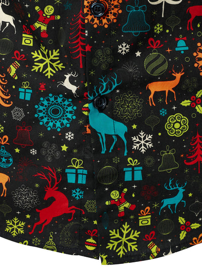 Camisa de manga larga para hombre con reno navideño divertido y copos de nieve