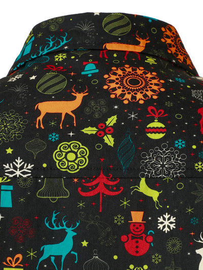 Camisa de manga larga para hombre con reno navideño divertido y copos de nieve