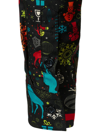 Camisa de manga larga para hombre con reno navideño divertido y copos de nieve