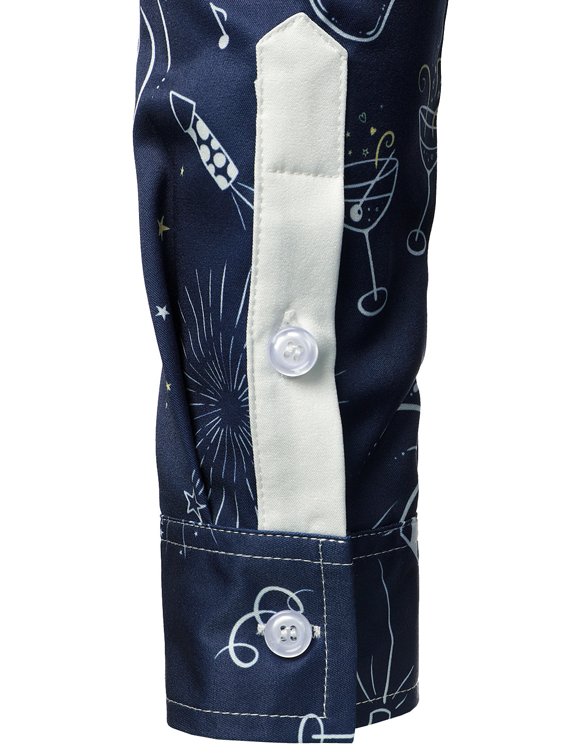 Camisa azul de manga larga para hombre con estampado de fuegos artificiales para vacaciones y fiesta de Año Nuevo