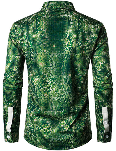 Camisa de manga larga para hombre con diseño divertido de árbol de Navidad y botones verdes para vacaciones