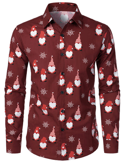 Camisa de manga larga para hombre de algodón roja con diseño de duende dulce navideño