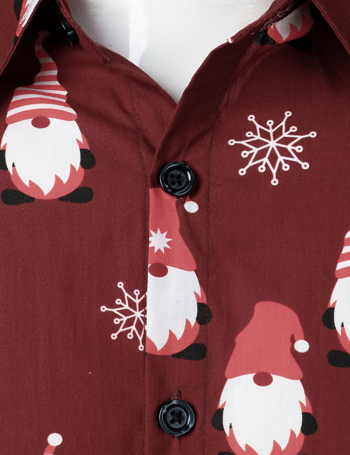 Camisa de manga larga para hombre de algodón roja con diseño de duende dulce navideño
