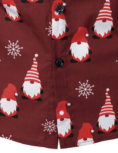 Camisa de manga larga para hombre de algodón roja con diseño de duende dulce navideño