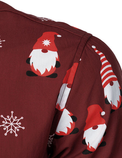Camisa de manga larga para hombre de algodón roja con diseño de duende dulce navideño