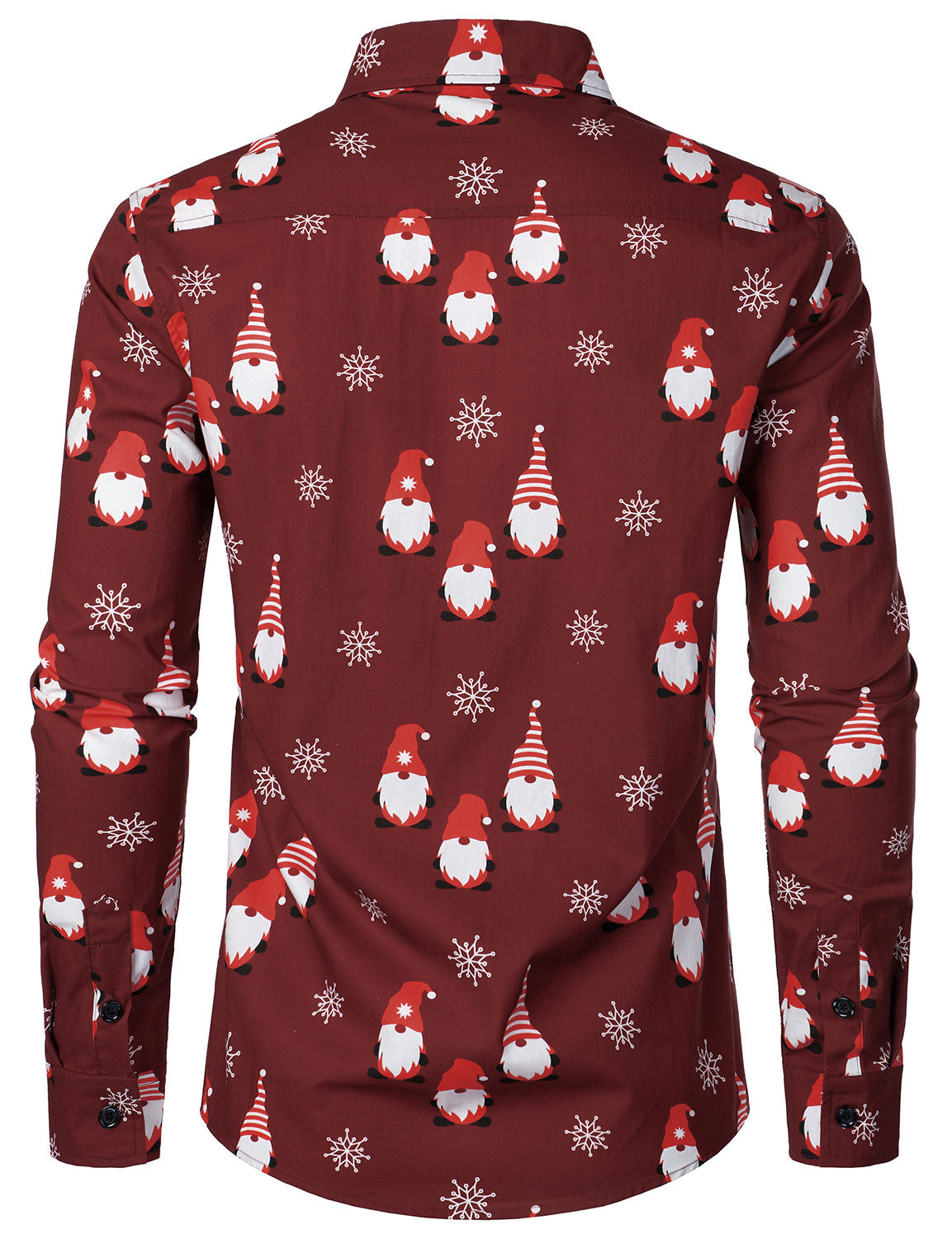 Camisa de manga larga para hombre de algodón roja con diseño de duende dulce navideño