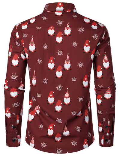 Camisa de manga larga para hombre de algodón roja con diseño de duende dulce navideño