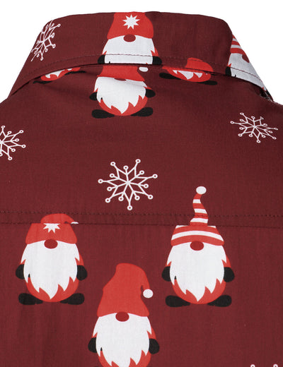 Camisa de manga larga para hombre de algodón roja con diseño de duende dulce navideño