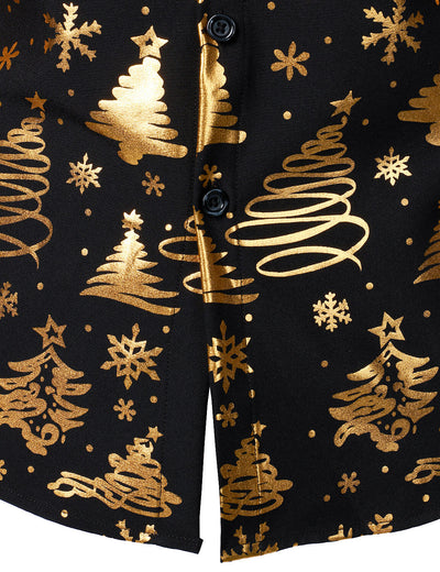 Camisa negra de manga larga para hombre con estampado navideño dorado