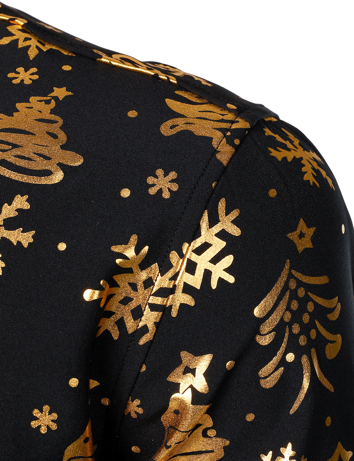 Camisa negra de manga larga para hombre con estampado navideño dorado