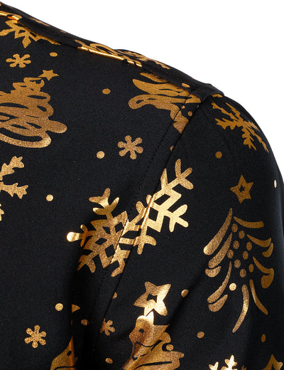 Camisa negra de manga larga para hombre con estampado navideño dorado