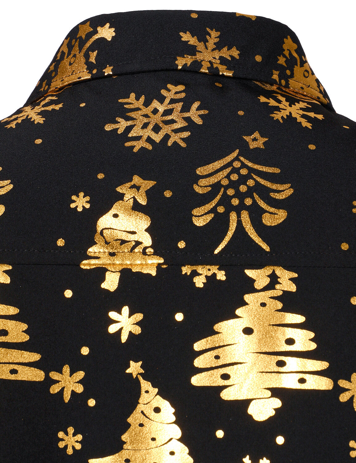 Camisa negra de manga larga para hombre con estampado navideño dorado