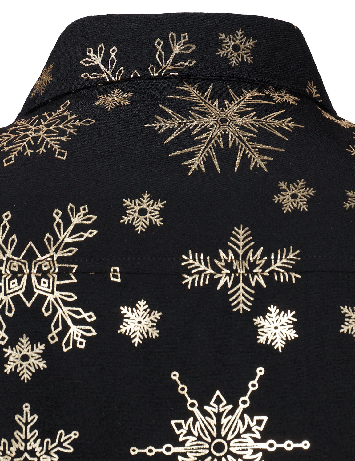 Camisa de manga larga para hombre con estampado navideño de copos de nieve dorados
