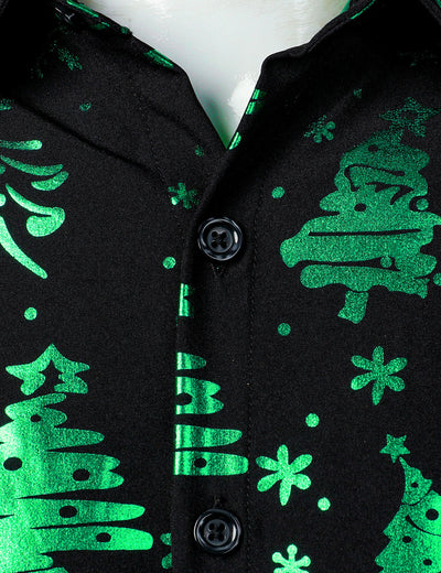 Camisa verde de manga larga para hombre con estampado navideño y ajuste regular