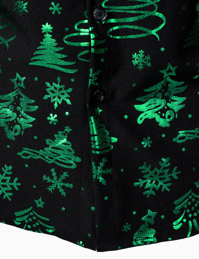 Camisa verde de manga larga para hombre con estampado navideño y ajuste regular