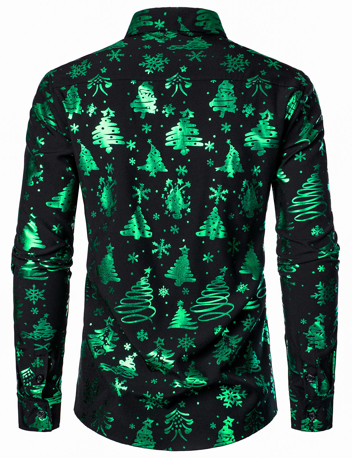 Camisa verde de manga larga para hombre con estampado navideño y ajuste regular
