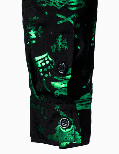 Camisa verde de manga larga para hombre con estampado navideño y ajuste regular
