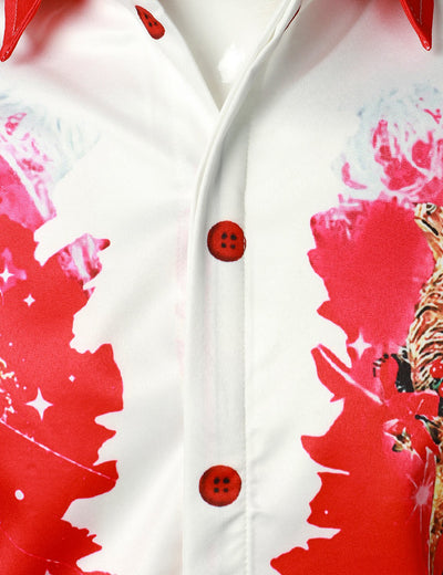 Camisa roja de manga larga para hombre con diseño navideño divertido y botones para vacaciones