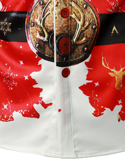 Camisa roja de manga larga para hombre con diseño navideño divertido y botones para vacaciones