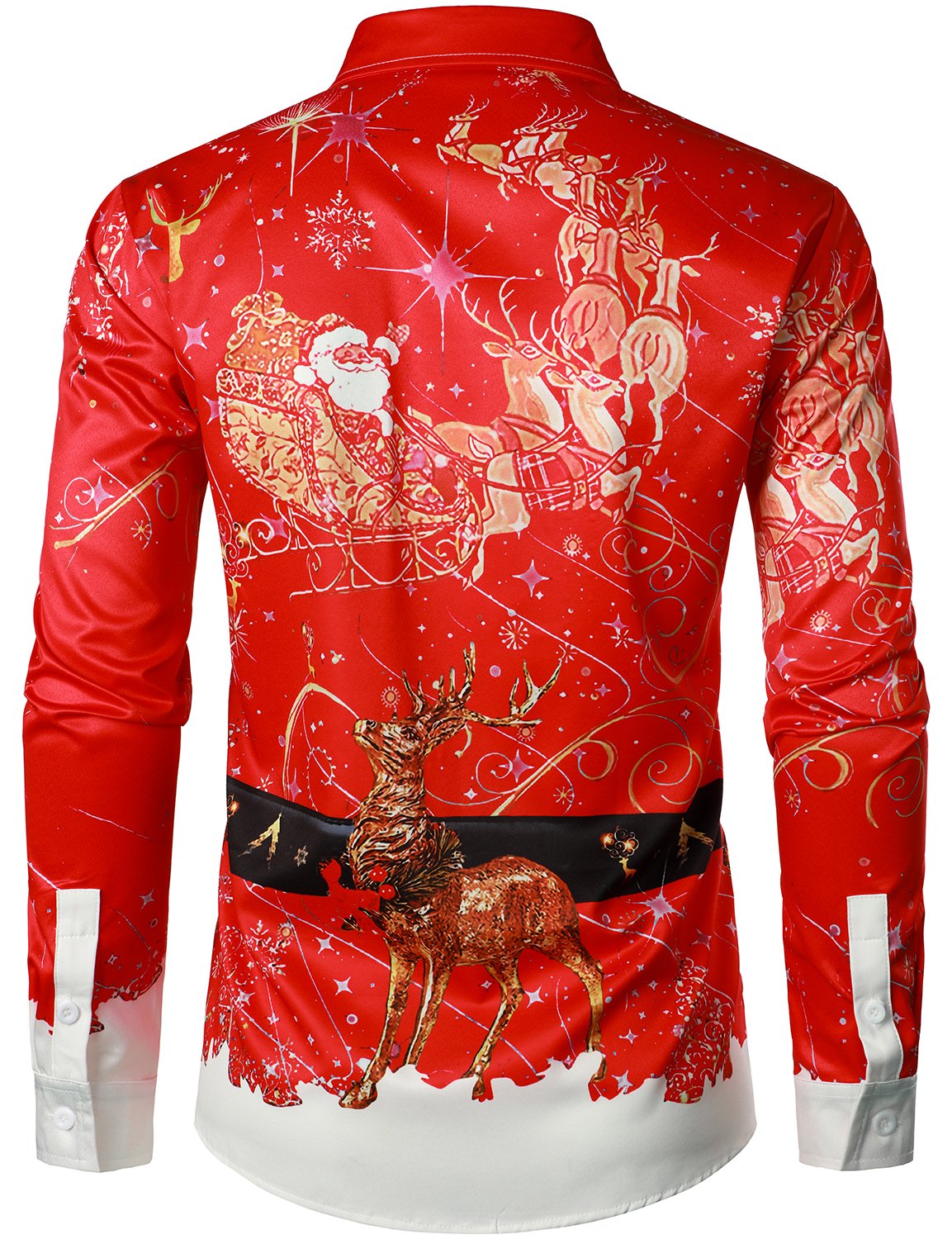 Camisa roja de manga larga para hombre con diseño navideño divertido y botones para vacaciones
