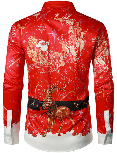 Camisa roja de manga larga para hombre con diseño navideño divertido y botones para vacaciones