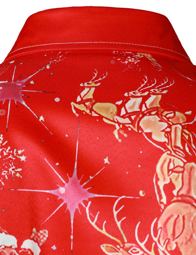 Camisa roja de manga larga para hombre con diseño navideño divertido y botones para vacaciones