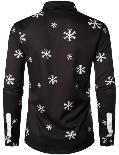 Camisa negra de manga larga para hombre con botones y diseño divertido de Papá Noel