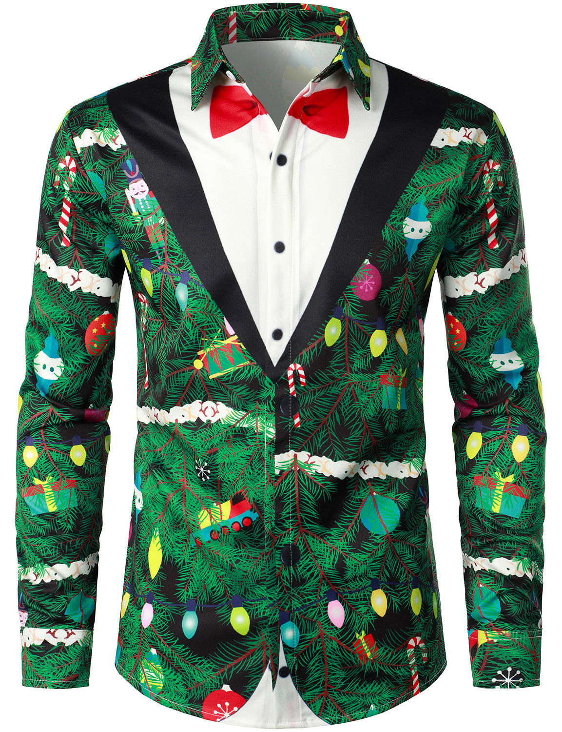 Camisa de manga larga para hombre con estampado de camuflaje de árbol de Navidad y ajuste regular de temática divertida