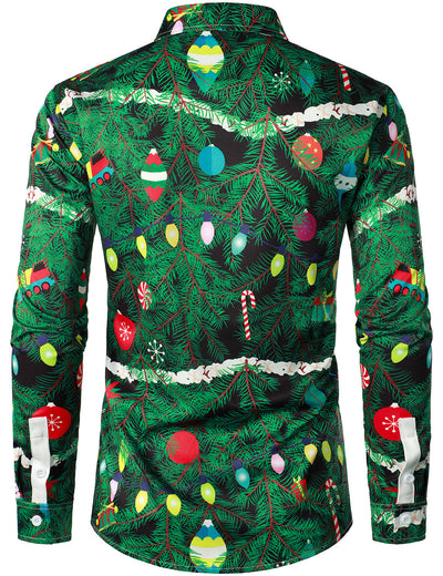 Camisa de manga larga para hombre con estampado de camuflaje de árbol de Navidad y ajuste regular de temática divertida