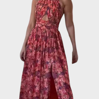 Lunay | Vestido Largo Sin Espalda Con Estampado Floral