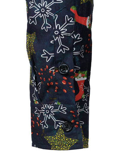 Camisa de manga larga para hombre de algodón con estampado navideño para vacaciones