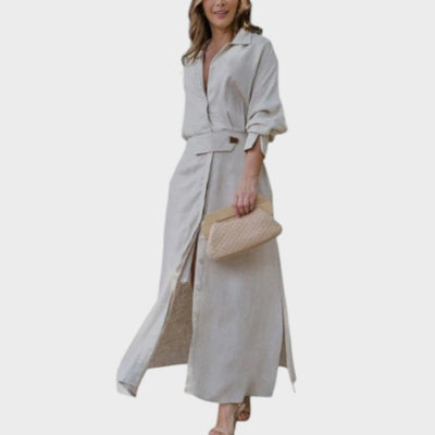 Jeanette | Vestido Largo de Lino Con Escote En V