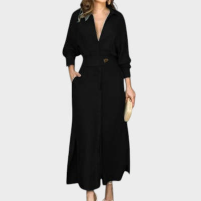 Jeanette | Vestido Largo de Lino Con Escote En V