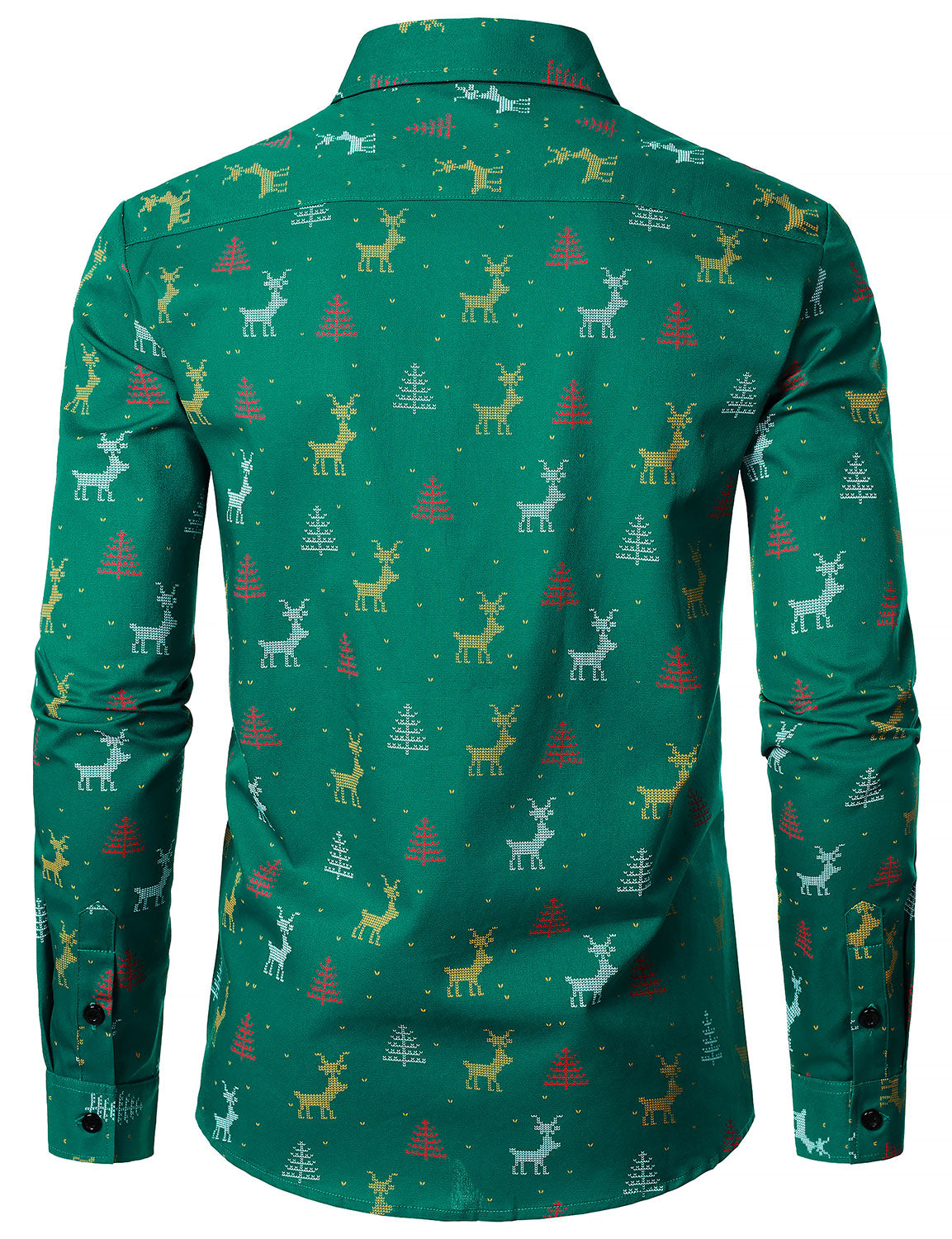 Camisa verde de manga larga para hombre con estampado transpirable de ciervos y árboles de Navidad