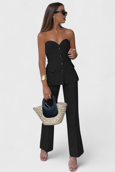 Conjunto Carmen Relajado sin Mangas y Pierna Ancha