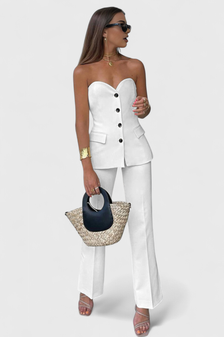 Conjunto Carmen Relajado sin Mangas y Pierna Ancha