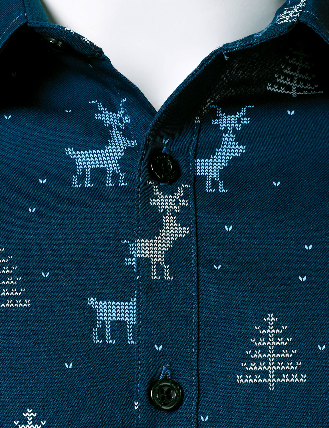 Camisa azul marino de manga larga para hombre con estampado de alce y árbol de Navidad transpirable