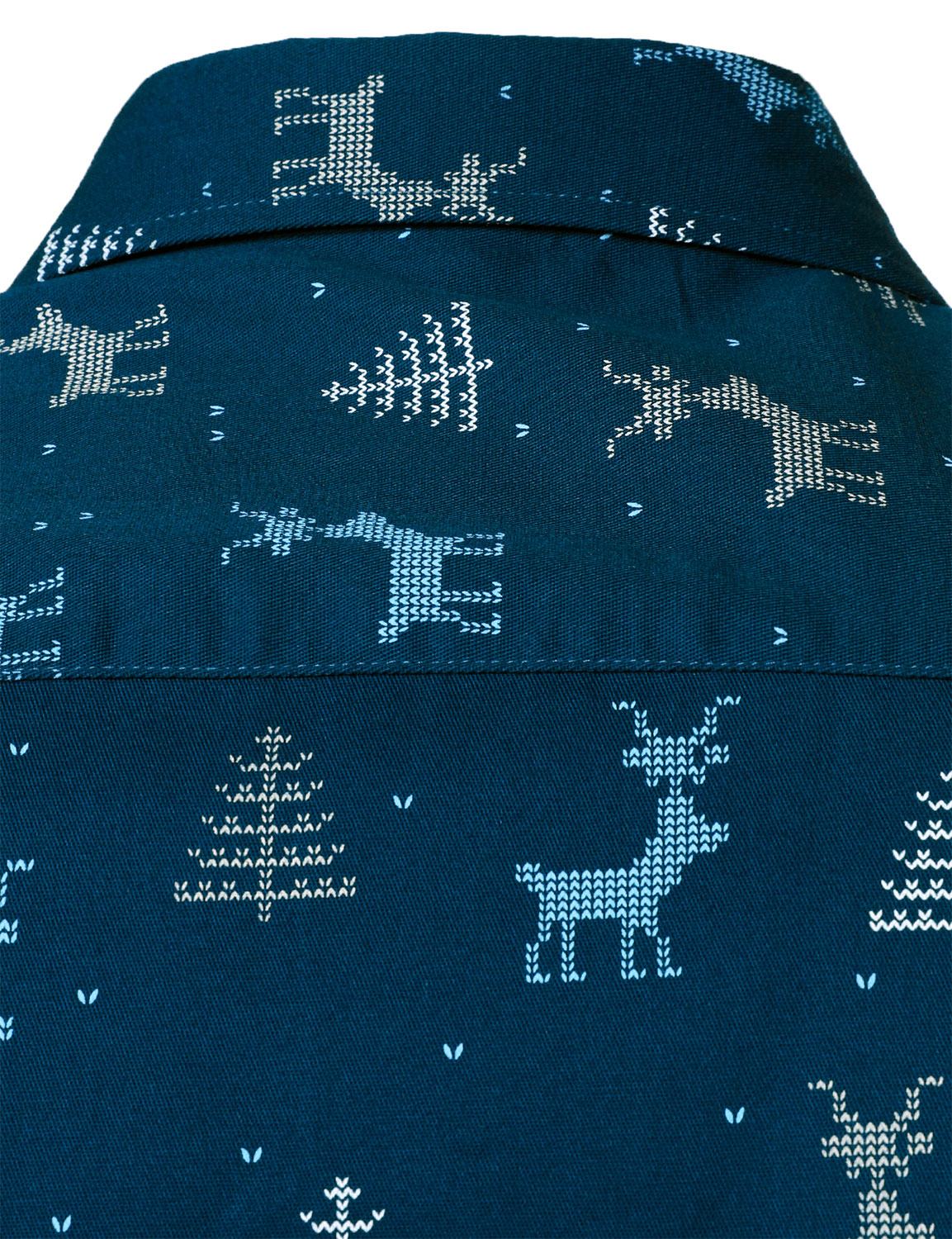Camisa azul marino de manga larga para hombre con estampado de alce y árbol de Navidad transpirable