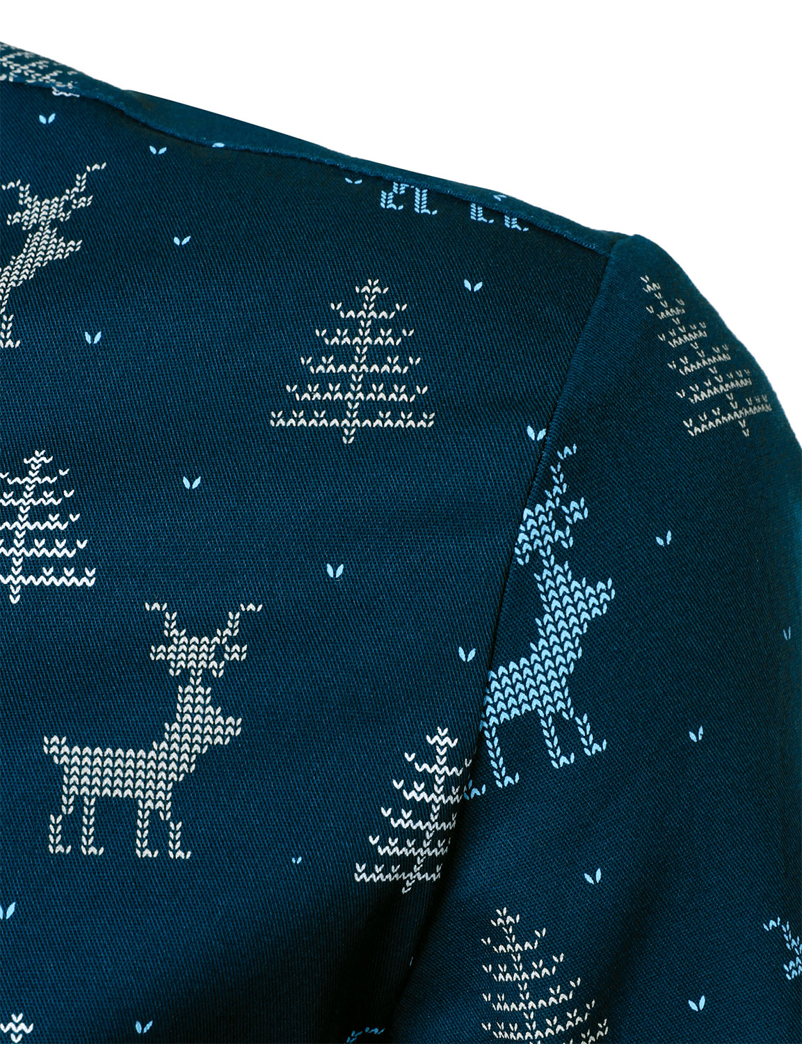 Camisa azul marino de manga larga para hombre con estampado de alce y árbol de Navidad transpirable