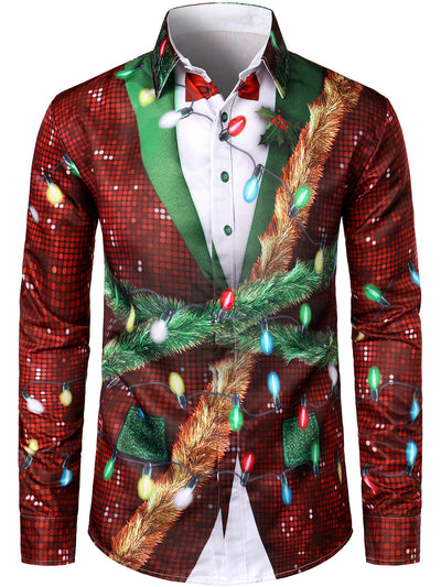 Camisa de manga larga para hombre con tema navideño divertido y botones