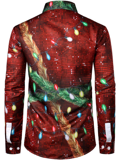 Camisa de manga larga para hombre con tema navideño divertido y botones