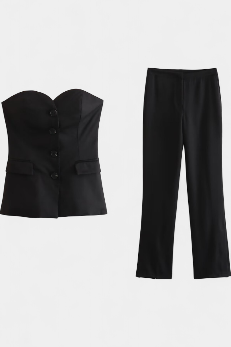 Conjunto Carmen Relajado sin Mangas y Pierna Ancha