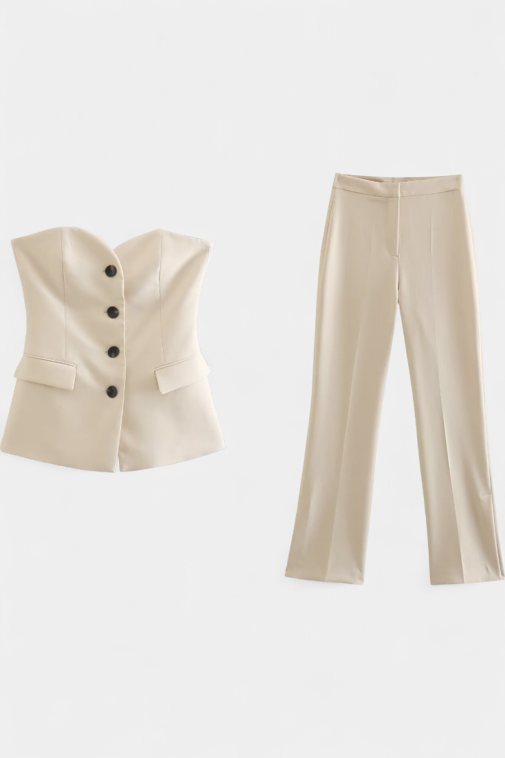 Conjunto Carmen Relajado sin Mangas y Pierna Ancha